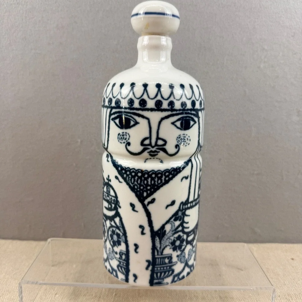Vintage Altenkunstadt Western Germany Porcelain King‎ Decanter Blue White MCM
